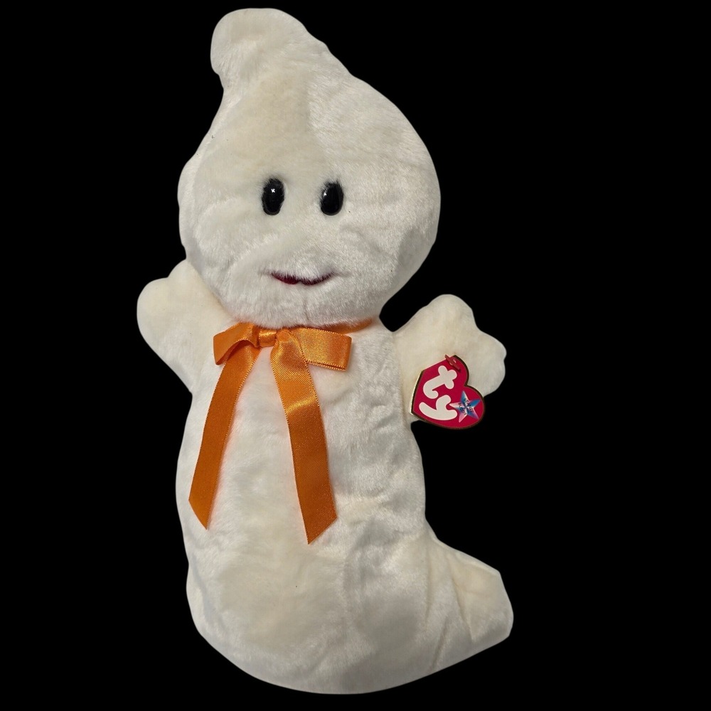 Ty Beanie Buddies Spooky the Ghost Halloween Plush White 12.5 inch 2001 Tag*